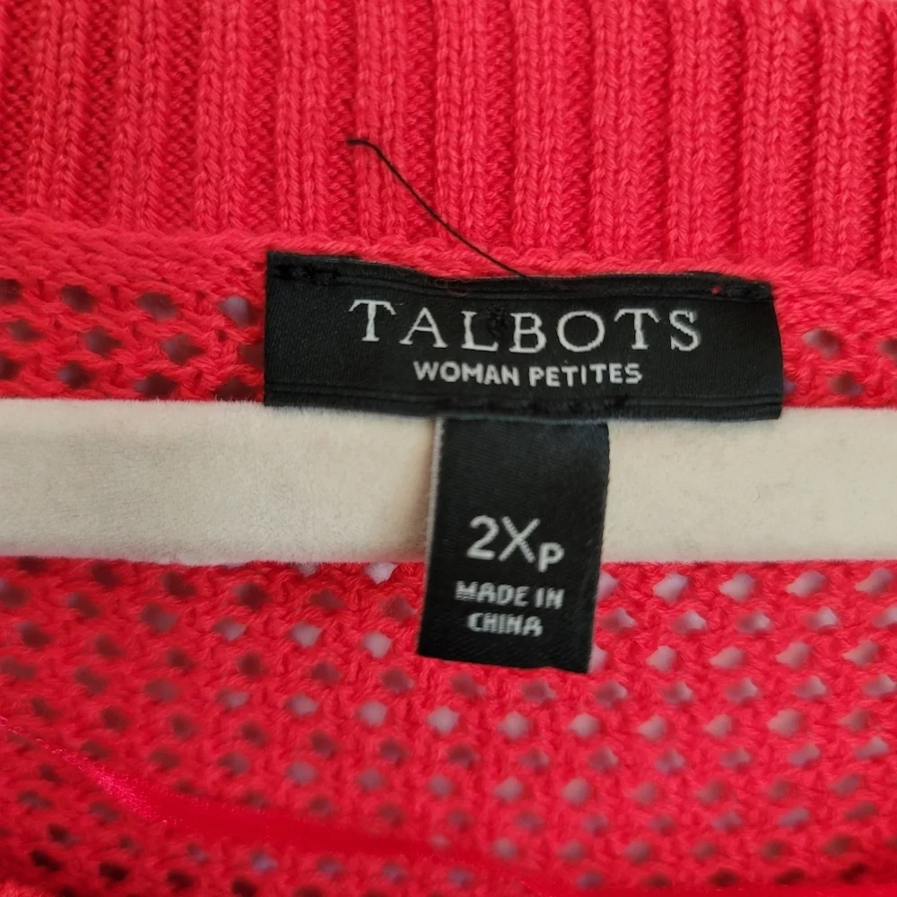 Talbots Sweater 2X Petite Red Open Knit Tunic Long Sleeve Plus Size Pullover - Picture 6 of 7